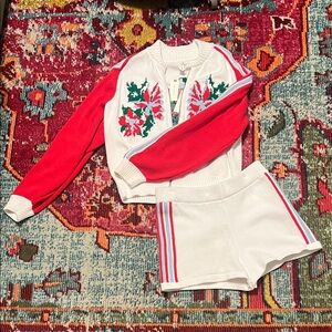 NWT Anthropologie Daily Practice red & White Embroidered cotton woven short Set